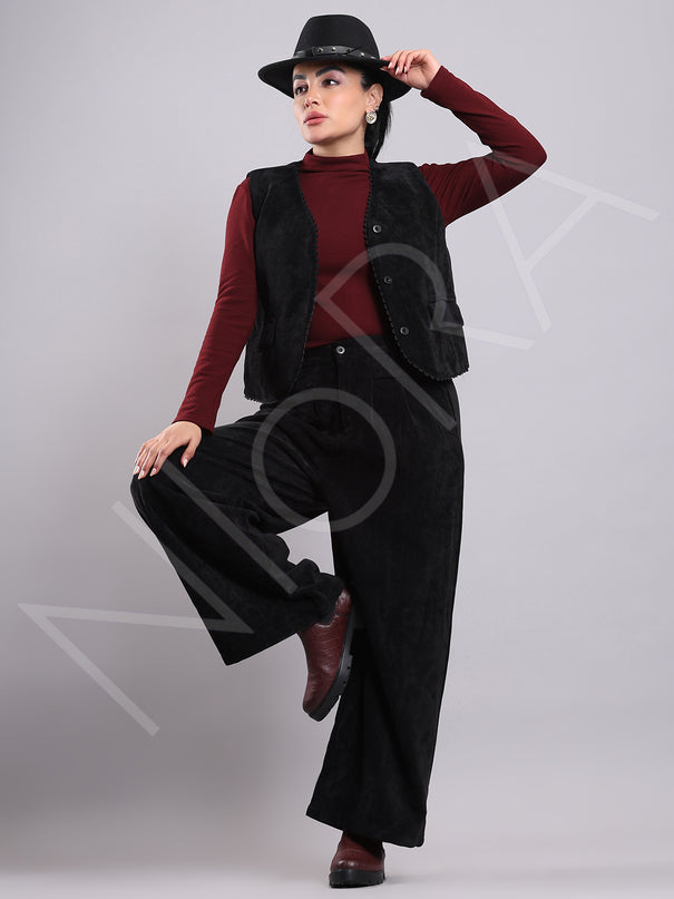 Lace Corduroy 3-Piece Pants Set
