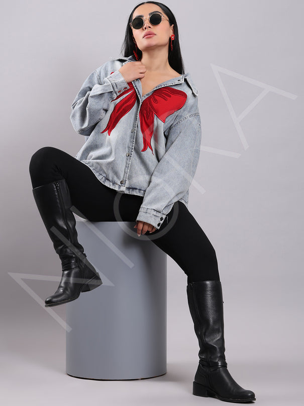 Scarlet Bow Denim Shirt
