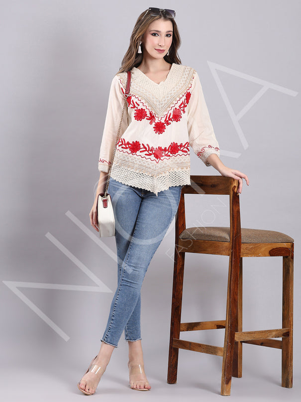 Crochet Lace Bold Embroidered Top