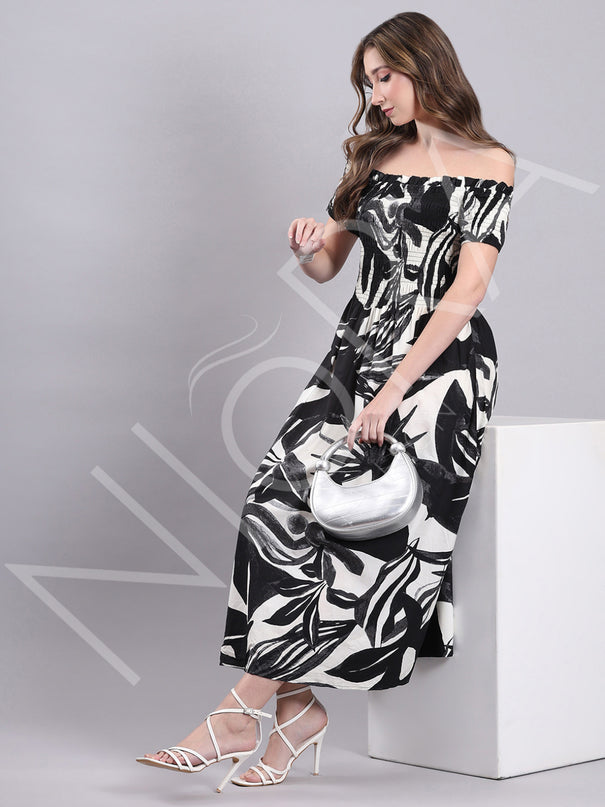 Monochrome Muse Midi Dress