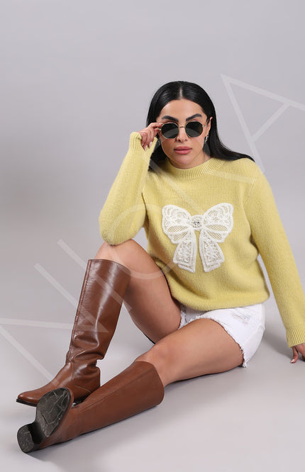 Lace Bow Wool Knit Pullover