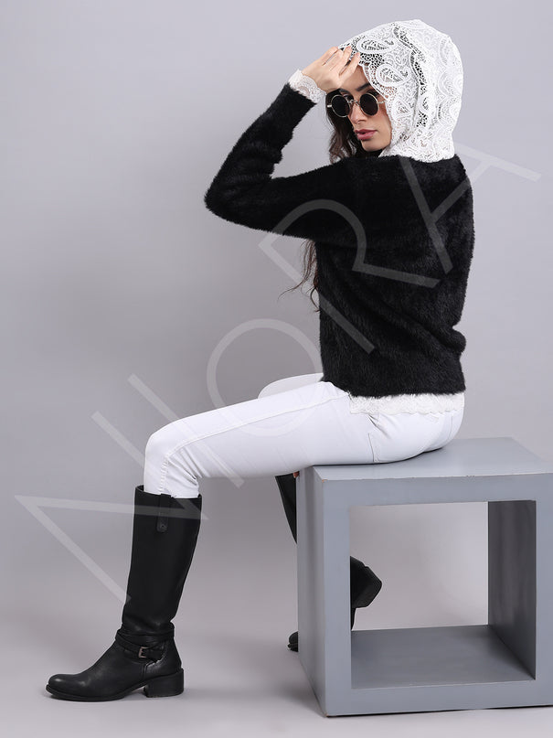 Lace Fur Hooded Pullover