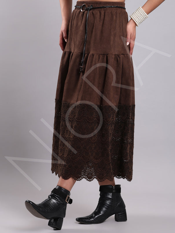 Vintage Lace Suede Skirt