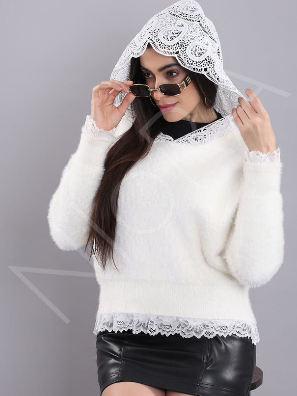 Lace Fur Hooded Pullover