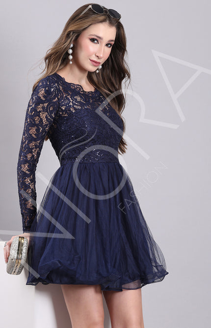 Blue Tulle Flared Short Dress