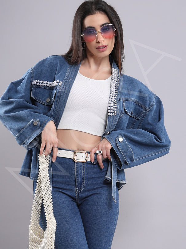 Embellished Denim Top