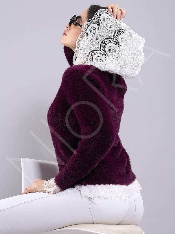 Lace Fur Hooded Pullover