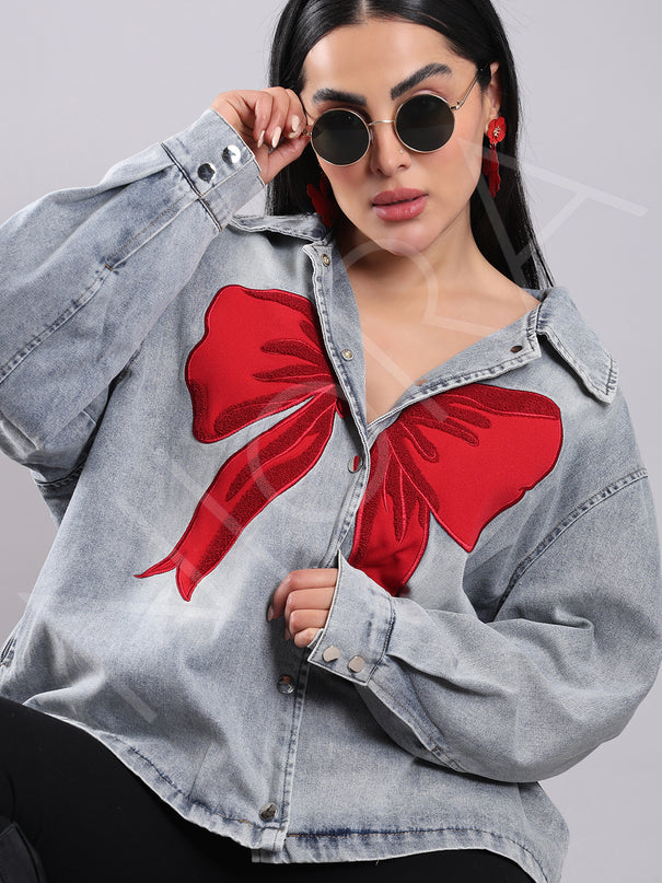 Scarlet Bow Denim Shirt