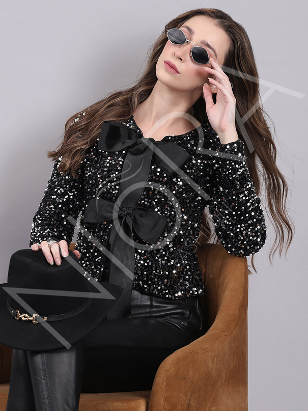 Glam Bow Velvet Sequin Top
