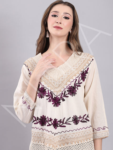 Crochet Lace Bold Embroidered Top