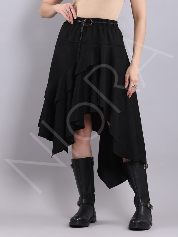 Asymmetric Suede Skirt
