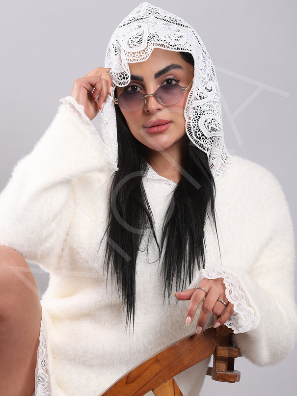 Lace Long Fur Hooded Pullover