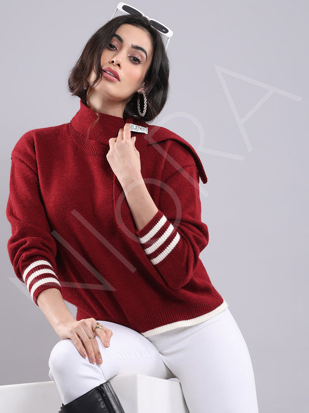 Wrap Neck Knit Pullover