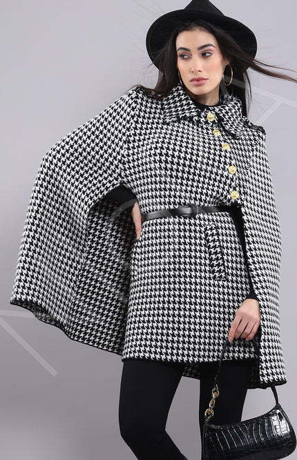 Houndstooth Cape Coat