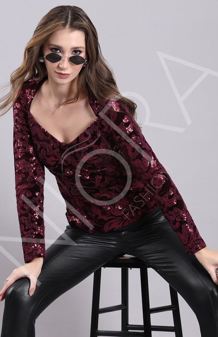 Velvet Majesty Sequin Top
