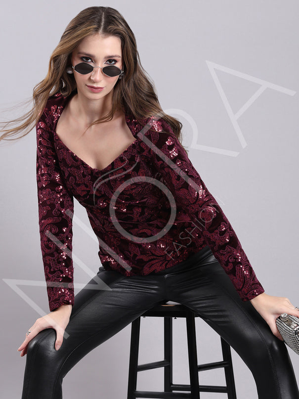 Velvet Majesty Sequin Top