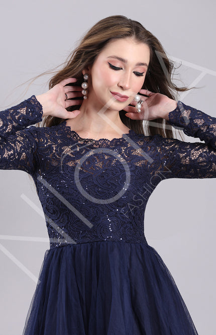 Blue Tulle Flared Short Dress