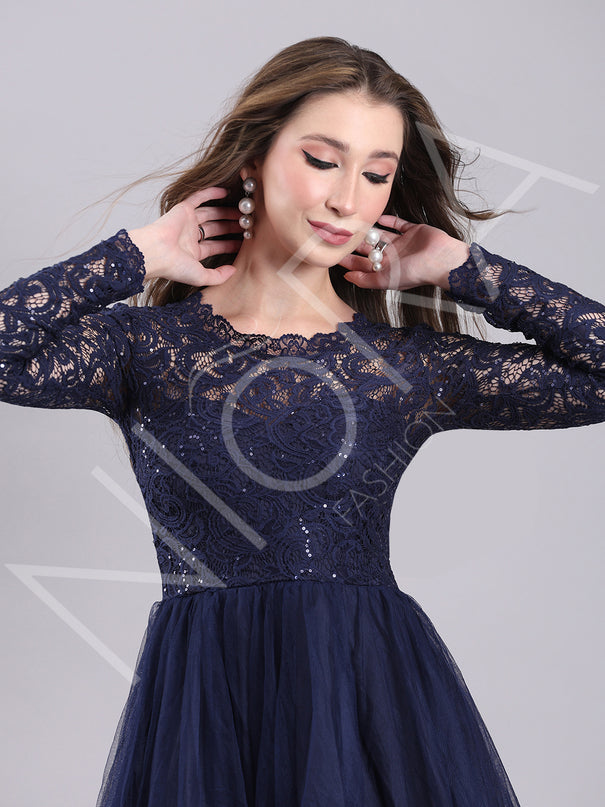 Blue Tulle Flared Short Dress
