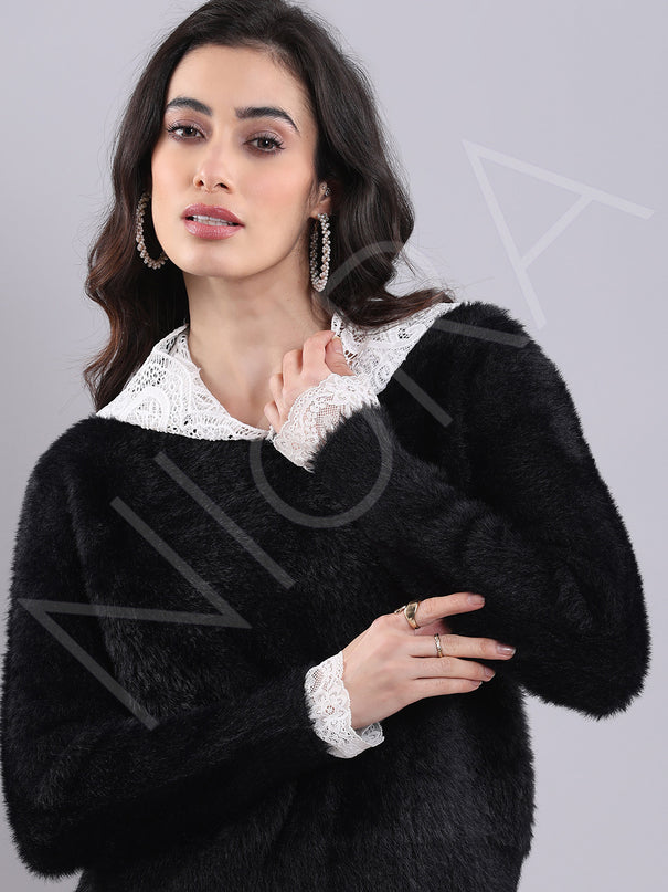 Lace Fur Hooded Pullover