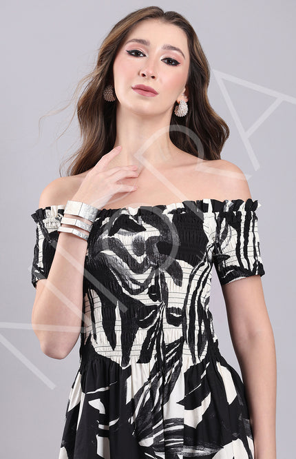 Monochrome Muse Midi Dress