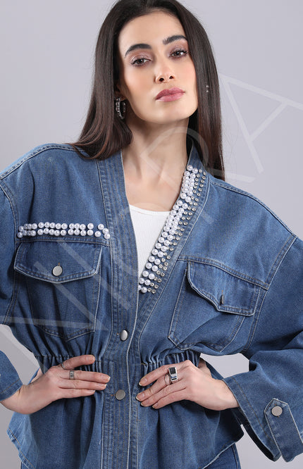 Embellished Denim Top