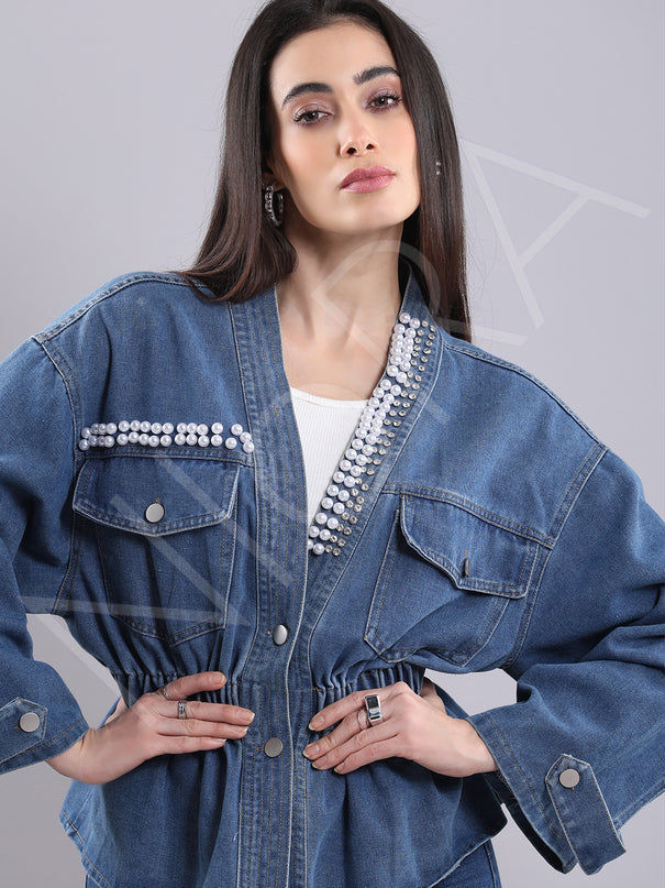 Embellished Denim Top