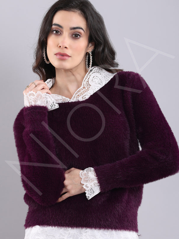 Lace Fur Hooded Pullover