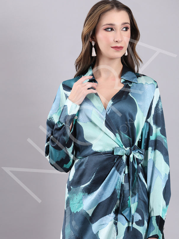 Aqua Wrap Slit Midi Dress