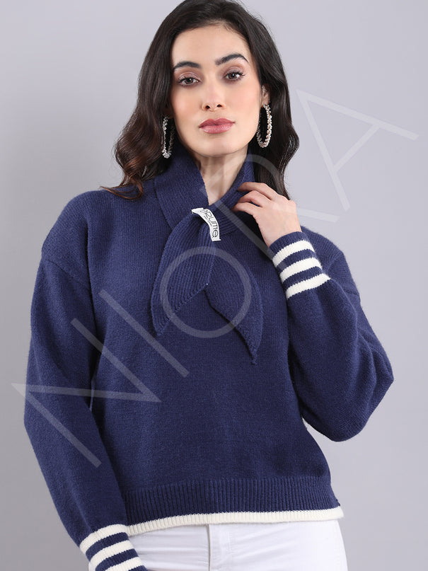 Wrap Neck Knit Pullover