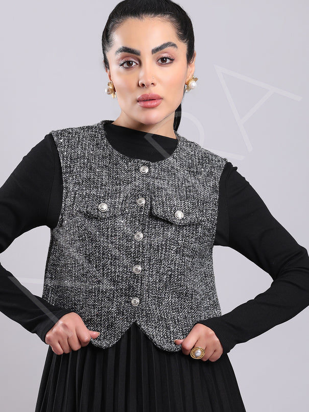 Tweed Pleated Dress(2-Piece)
