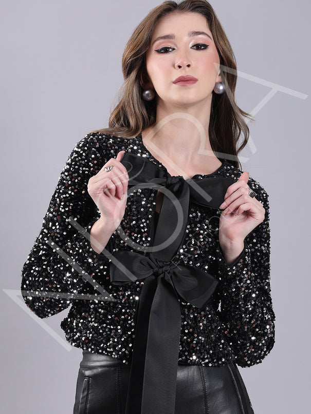 Glam Bow Velvet Sequin Top