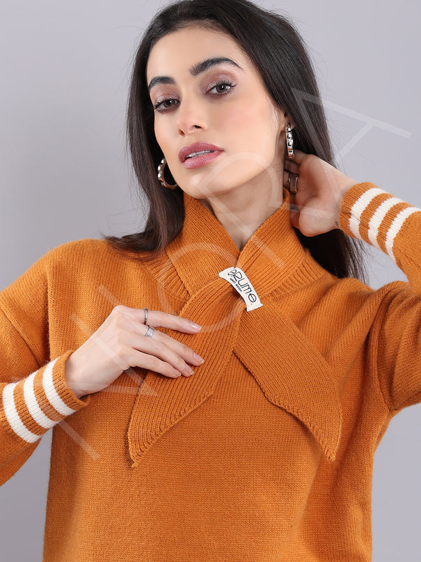 Wrap Neck Knit Pullover