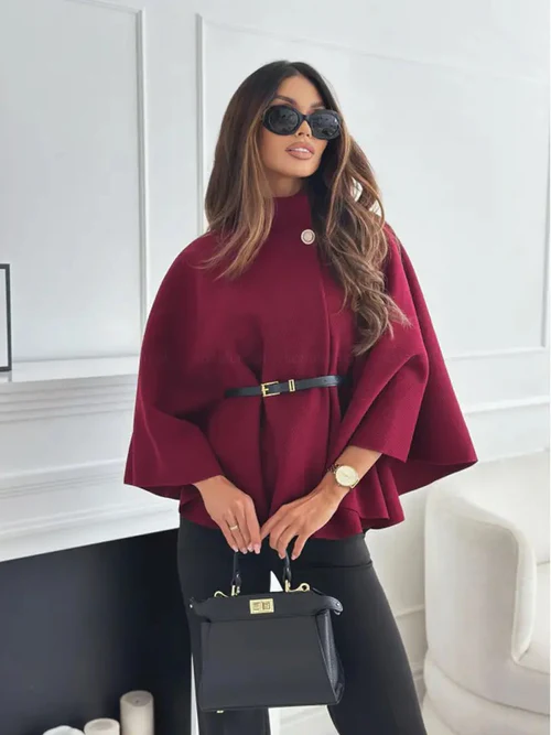 Donatella Winter Cape With Belt In Maroon